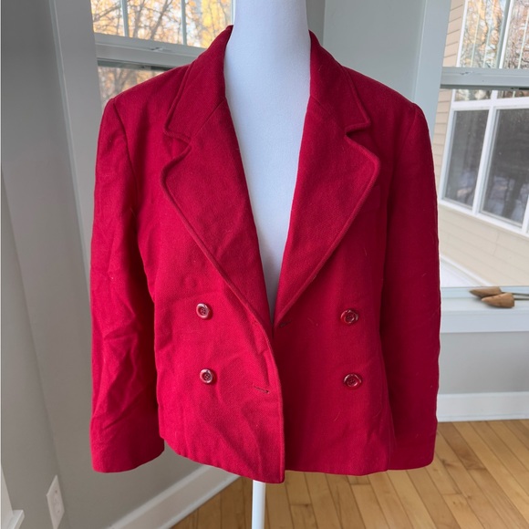 Vintage Requirements Petites Red Wool Cropped Trench Coat Short Jacket Size 8 - Picture 1 of 9